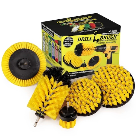 Drill Brush Power Scrubber By Useful Products 5 in W 7 in L Brush, Yellow Y-S-E542J-QC-DB
